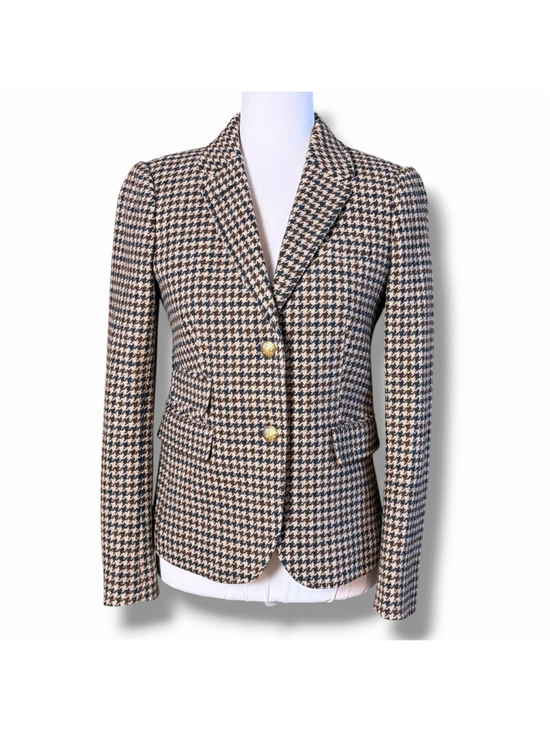 J.CREW Jackets & Blazers - J.Crew Schoolboy Houndstooth Wool Blazer Brown Navy Gold Crest Buttons Size 2
